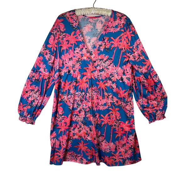 Lilly Pulitzer Dresses & Skirts - Lilly Pulitzer Babydoll Dress Womens XL Blue Pink Excellent Tropical Palm Print